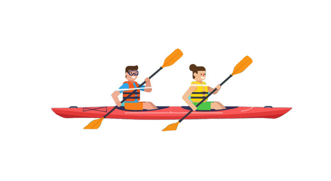 Two People Kayaking Together During Outdoor Activity Isolated On Black Background