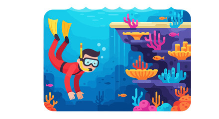 Underwater Diver Enjoys Exploring The Vibrant Coral Reefs In The Azure Ocean