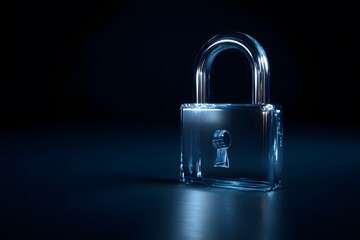 Elegant Crystal Padlock Security Concept for Data Protection and Digital Safety with Reflective Surface on Dark Background