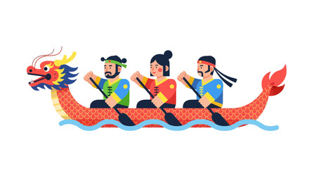 Vibrant Dragon Boat Festival Illustration Representing Teamwork and Cultural Celebration