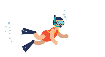 Underwater Diver Swimming in Dark Water with Snorkel and Fins for Scuba Diving Action