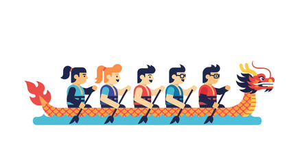 Vibrant Dragon Boat Team Racing Across Waters During a Festival Celebration