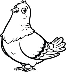 Detailed line art of a pigeon standing gracefully, showcasing its features and plumage in a simple yet elegant design