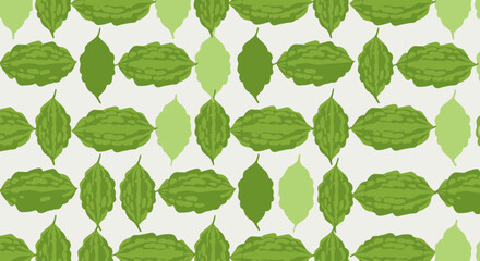 Vibrant Green Bitter Melon and Leaf Pattern, Fresh Design for Fabric and Textiles