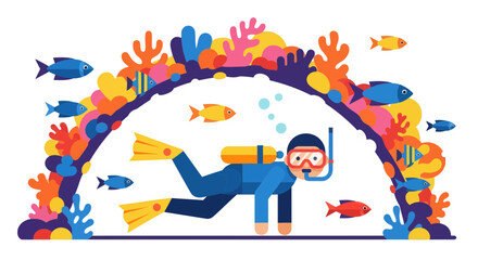 Underwater Exploration: A Vector Illustration Showcasing Diving in a Vibrant Coral Reef