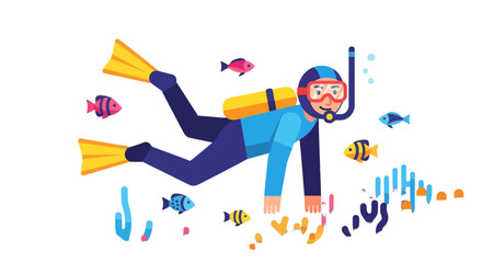 Underwater Exploration: Discovering Marine Life with a Scuba Diver amid Coral and Colorful Fish