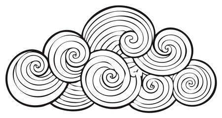 Elegant black and white line art of abstract swirling cloud or smoke design