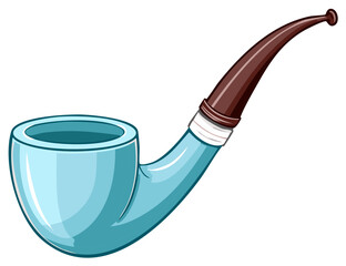 Cartoon light blue smoking pipe with brown stem and white band