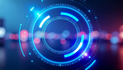 A captivating, futuristic, and sleek digital interface featuring glowing blue and purple circles and rings. The image conveys the essence of technological progress and digital innovation