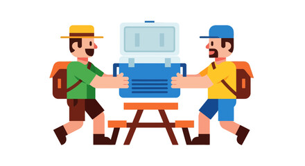 Two Figures Transporting Cooler, Outdoor Recreation Picnic, and Adventure Together