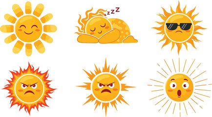 Cartoon sun emoticons set Vector