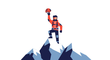 Triumphant Hiker On Summit Reaching Success, Celebrating Achievement, Mountain Top Vista