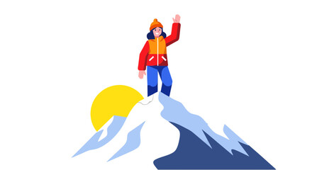 Triumphant Hiker On Summit Reaching Toward The Sunshine, Victory And Achievement