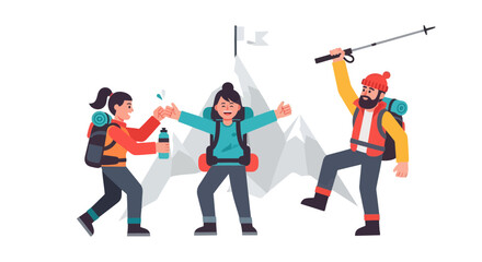 Triumphant Hikers Celebrate Peak Achievement After a Successful Mountain Ascent