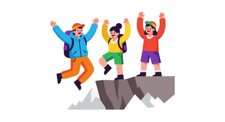Triumphant Hikers Celebrate Peak Ascent, Joyfully Expressing Achievement Together In Nature