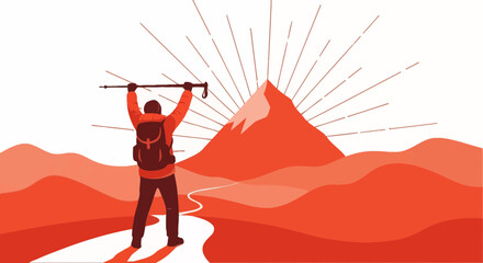 Triumphant Hiker Reaches Summit, Achieving Peak Success And Overcoming Challenges