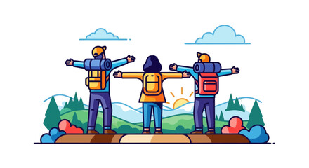 Triumphant Hikers Celebrate A Beautiful Day With Nature And Adventure Together