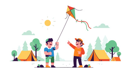 Two Friends Playing With a Kite in Nature's Embrace During a Leisurely Time