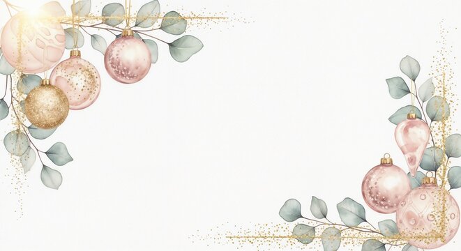 An illustration of a botanical corner with pomegranates and eucalyptus leaves in soft pastel colors for elegant holiday and wedding decor. - Powered by Adobe