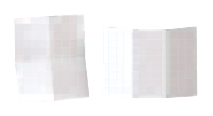 Two blank white folded paper brochures, perfect for modern design mockups, presentations, and advertising layouts, featuring a minimalist structure, isolated on a clean transparent background