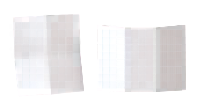 Two blank white folded paper brochures, perfect for modern design mockups, presentations, and advertising layouts, featuring a minimalist structure, isolated on a clean transparent background