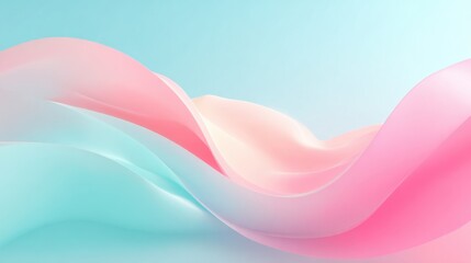 Soft pastel waves in pink and blue create a serene and calming background. The flowing fabric design evokes a feeling of tranquility and lightness.
