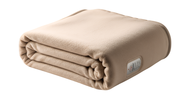 Soft and cozy beige fleece blanket, neatly folded for comfort and warmth, meticulously presented and isolated on a clean transparent background, ready for digital use