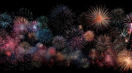 amazing holiday colorful fireworks display full frame sparks colored stars nebula black night sky comets festive wallpaper copy space