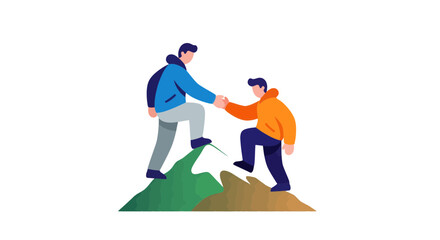 Obraz premium Teamwork And Support Depicted By Two Individuals Ascending A Mountain Together