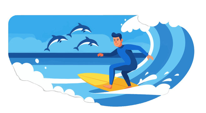 Thrilling Surfing Experience: Capturing Waves With Dolphins In The Vast Ocean