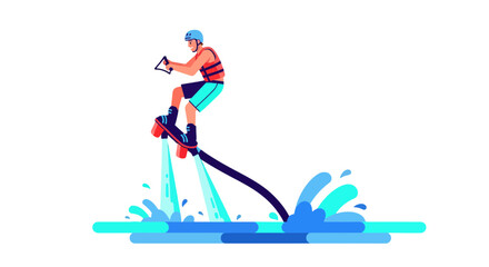 Fototapeta premium Thrilling Watersport: A Silhouette Of A Person Enjoying Flyboarding On The Water
