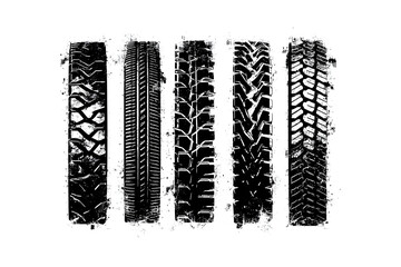 Grunge style black tire tread patterns for industrial design