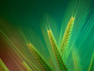 Golden Wheat Stalks Against Emerald Green Backdrop A Symbol of Growth and Prosperity Illustration