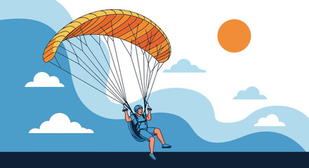 Thrilling Paragliding Adventure: Soaring Through the Sky Under a Clear Sunny Day