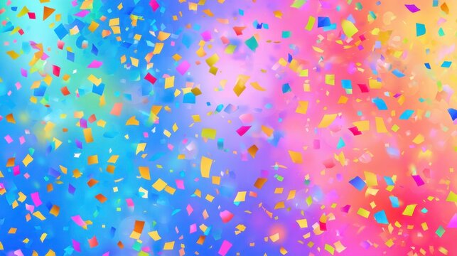 Colorful confetti fills the background with bright hues, creating an atmosphere of celebration. This lively scene is perfect for festive moments or joyful gatherings.