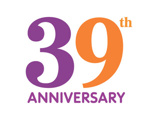 The number 39 in purple and orange, signifying a 39th anniversary celebration.