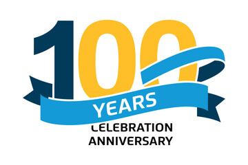 A graphic logo celebrates 100 years with a blue ribbon and the text 'YEARS CELEBRATION ANNIVERSARY'.