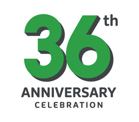 A green number 36 with the words "ANNIVERSARY CELEBRATION" below it on a white background.