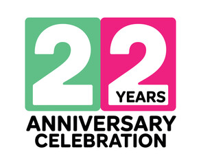 A graphic logo design celebrating 22 years with a vibrant anniversary event.