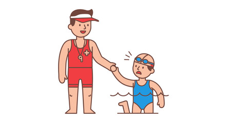 Swimming Lifeguard Helping A Swimmer In Distress With Rescue Actions Illustrated