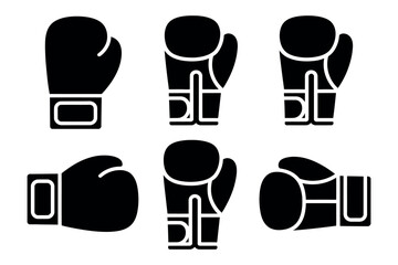 A collection of six black boxing gloves displayed from different angles on a white background.