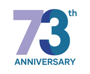 The number 73 is prominently displayed along with the word "ANNIVERSARY" in blue letters.