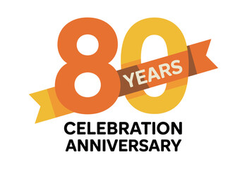 A graphic design commemorating 80 years with a ribbon and text reading 'CELEBRATION ANNIVERSARY'.