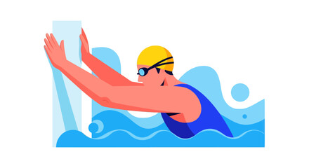 Swimming Athlete in the Pool Ready for Competition in a Modern Vector Illustration