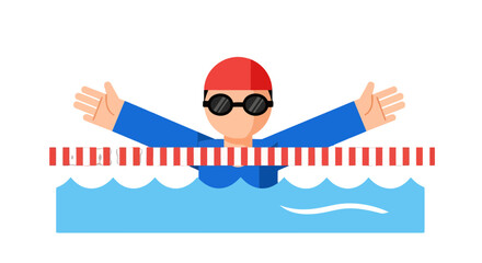 Swimming Athlete Reaching The Finish line Represented With Minimalistic Illustration