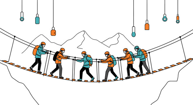 Teamwork And Adventure: Illustrating The Courageous Journey Through High Mountains