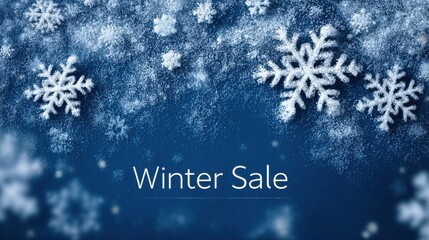 blue frosted background with white snowflake and inscription winter sale representing seasonal promotions commercial offer and holiday shopping