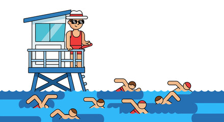 Swimming Competition: Lifeguard Supervising Swimmers in a Coastal Contest of Endurance and Speed