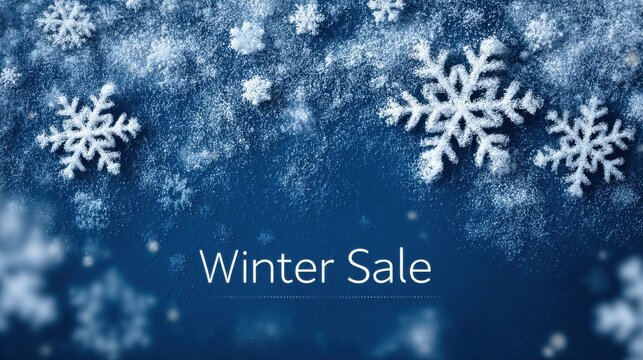 blue frosted background with white snowflake and inscription winter sale representing seasonal promotions commercial offer and holiday shopping