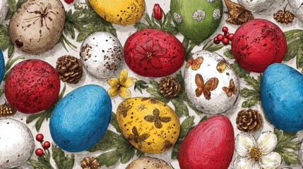 handdrawn seamless easter pattern with decorated eggs and festive ornaments ideal for spring backgrounds wallpapers textiles and wrapping paper